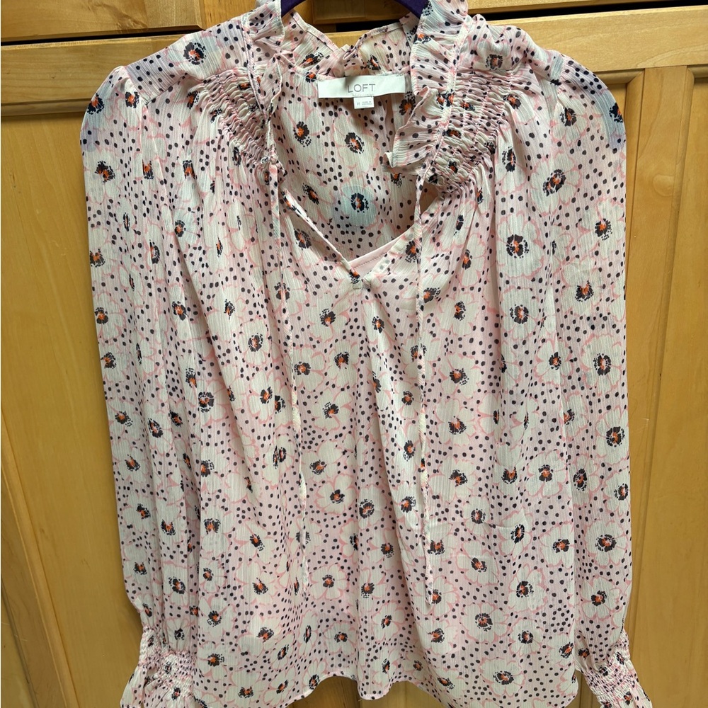 LOFT Pink and Blue Floral Blouse
